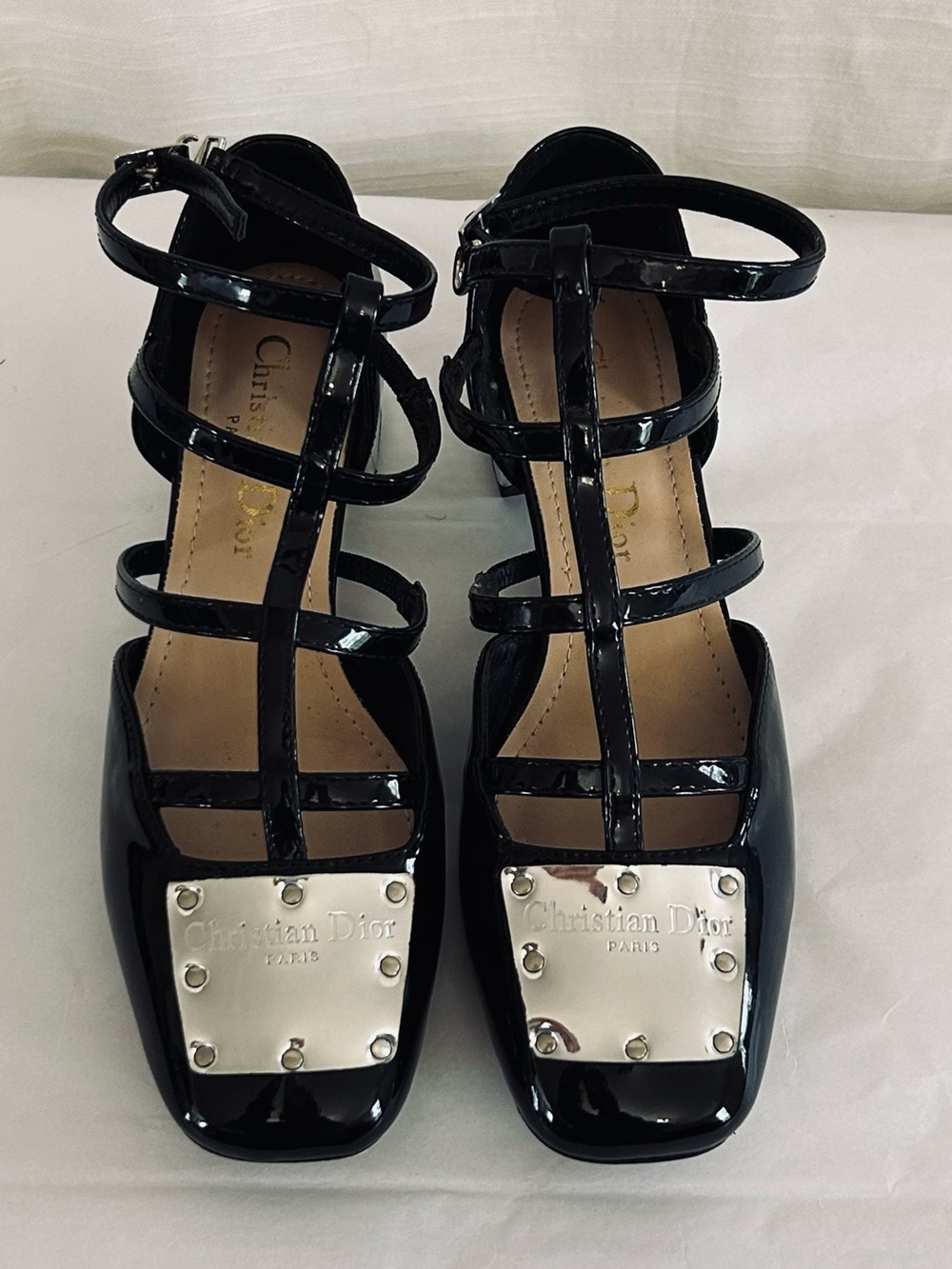 Christian Dior Patent Leather Strappy Mary Jane's w/ Silver Leather Name Plate - Picture 9 of 11